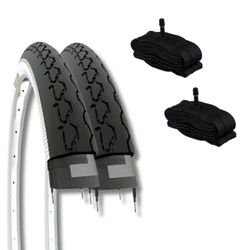 2 banden 24 x 1 3/8 (37-540) + Amerika fietsband voor stadsfiets kinderen/jongens, wit, zwart, rubber, voor dames, EBI24BXE