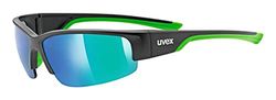 uvex Sportstyle 215, óculos desportivos unissexo, de espelho, conforto sem pressão e suporte perfeito, preto mate verde/verde, um tamanho
