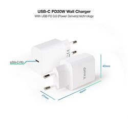 Cargador de Pared USB-C PD 20W, Compatible con Carga rápida, Ideal para Dispositivos móviles y tabletas.