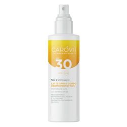Carovit Protezione Solare Spray, SPF 30, Protegge da UVB e UVA, Latte Corpo Dermoprotettivo per Pelli Sensibili, 200 ml