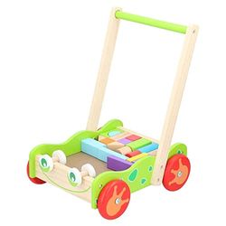 Marionette Wooden Toys Chariot d'apprentissage avec blocs de bois - 23 pièces.