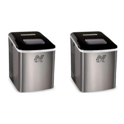 NETTA Ice Maker Machine for Home Use Makes Cubes in 10 Minutes - Large 12kg Capacity 1.8L Tank - No Plumbing Required - Includes Scooper and Removable Basket - Stainless Steel & Black (Pack of 2)