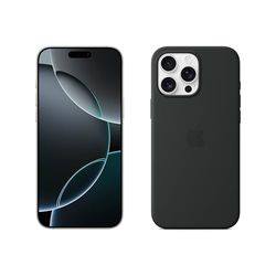 Apple iPhone 16 Pro Max (256 GB) - Wit titanium + Siliconenhoesje met MagSafe - Zwart