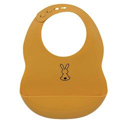Nattou Bavoir en Silicone Avec Bol de Collecte, Lapin, Taille Réglable, Sans BPA, Environ 20 x 27 cm, Silicone, Ocre