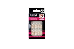 Glam’Up Paris - Faux Ongles - Pleine Couverture - Facile à Utiliser - 24 Faux Ongles par Boîte + Adhésifs Double Face - Forme Pointus XL - N°211 - Nude et Blanc