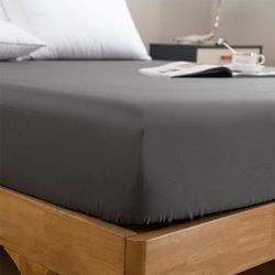 Good Nite Enkelt dra-på-lakan bomull 100% egyptisk bomull lakan 200 trådtäthet sänglakan extra djupt mjukt mysigt maskintvättbar (grå, enkel)