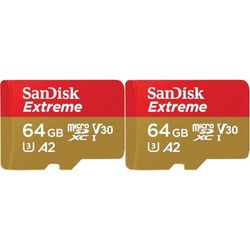 SanDisk 64GB Extreme microSDXC card for Mobile Gaming, up to 170MB/s, with A2 App Performance, UHS-I, Class 10, U3, V30 (Pack of 2)