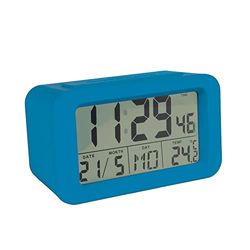 Fisura – Reloj Despertador Digital LED. Reloj indicador de Fecha y Temperatura. 2 alarmas. Botón Snooze. 2 Pilas AAA. Goma ABS.Medidas :12x5,5x7 (Azul)