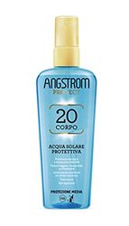 ANGSTROM - Agua solar protectora SPF 20 con filtros solares fotostables UVA/UVB, spray solar de acción hidratante y emolliente, resistente al agua y al sudor, dermatológicamente probado, 140 ml