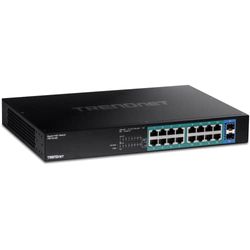 TRENDnet 18-portars Gigabit PoE-switch, 16 x 30 W PoE + portar, 2 Gigabit SFP-fack, 240 W PoE-budget, 36 Gbps kopplingskapacitet, 1U 19 tums rackmontering, livskydd, svart, TPE-TG182