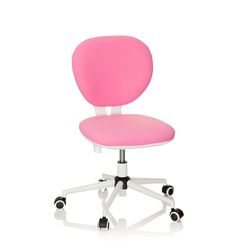 hjh OFFICE 670968 Kid VIVO krzesło obrotowe dla dzieci i młodzieży materiał różowy/biały krzesło dziecięce z oparciem o regulowanej wysokości