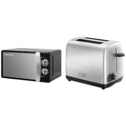 Russell Hobbs RHMM701B 17 Litre 700 W Black Solo Manual Microwave with 5 Power Levels & 2 Slice Toaster with Perfect Toast Technology for improved evenness