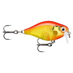 Rapala, Señuelo de Pesca X-Light Crank Shallow Runner, Tamaño 3,5 cm/4 g, Señuelo de Agua Dulce Flotante, Profundidad de Natación: 0,9-1,2 m, Material Plástico, Gold Fluorescent Red gFR