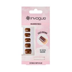 Invogue Coco Brown Square Nails (24 Pieces)