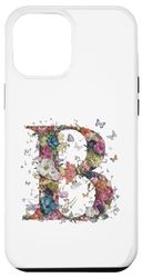 Custodia per iPhone 13 Pro Max Monogramma iniziale lettera B fiori colorati e farfalle