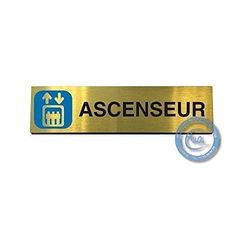 AUA SIGNALETIQUE - Plaque de porte Aluminium brossé doré Ascenseur 200x50 mm
