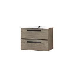 Baikal Mueble de Baño SAVA. Mueble de 2 Cajones, Suspendido en Pared, Incluye Lavabo cerámico. Mueble con Tirador en Negro Mate. Fondo de 46cm. Mueble MONTADO.