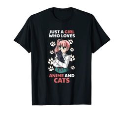 Just A Girl Who Loves Anime and Cats Japanese Manga Kawaii Maglietta