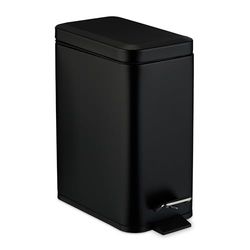 Relaxdays Cubo de Basura Baño, 5 litros, Papelera Rectangular, Tapa con Cierre Suave, Acero Inoxidable en Mate, Negro, 5 L