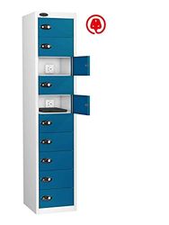 10 Door Media Charging Locker, Blue, Hasp Lock