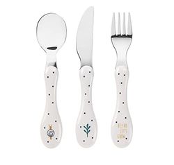LÄSSIG Set de couverts pour enfants 3 pièces Cuillère Fourchette Couteau Manche en plastique en acier inoxydable/Coutlery 3 pcs Garden Explorer