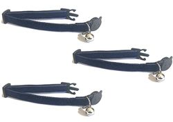 Fluwelen Kattenhalsbanden met Bell. Veilige Breakaway Quick Release Gesp. Verkrijgbaar in Cat & Kitten Size (Pack van 3) (Kitten Collar (15cm - 23cm), Navy Blue (Pack van 3))