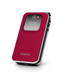 Emporia JOY Flip Mobile Phone, ideal for the elderly, large 2.8" screen, external screen for caller ID, 2MP camera, charging cradle included, unlocked. easy to use - Red