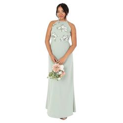 Maya Deluxe Kvinnors maxiklänning damer ärmlös halterneck blommig paljett förskönad A-linje för bröllop gäst kväll boll guwn dam, Grön lilja, 46