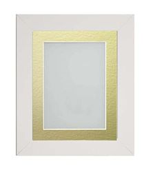 Frame Company Watson White Picture Photo Frame fitted with Perspex, 24x18 inch with Gold Mount for image size 18x12 inch