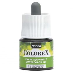 Pébéo - Encre Colorex 45 ML Vert Printemps - Colorex Encre Aquarelle Pébéo - Encre verte Rendu Velouté - Encre Dessin Multi-outil Tous Supports - 45 ML - Vert Printemps