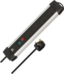Brennenstuhl Premium-Alu-Line 4-way Extension Lead (Power Strip with Safety Fuse Button, 5m cable, Made in Germany) black/silver