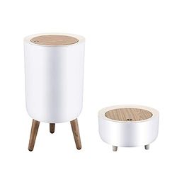 WanWanKa Lot de 2 mini poubelles avec couvercle à pression, panier à déchets nordique moderne, pour bureau, extérieur, poubelle résistante aux chiens (blanc)