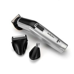 BaBylissMEN MT726E Máquina recortadora 8 en 1 para cuerpo, barba, nariz, cejas y orejas de uso Sin cable, Cuchillas de acero inox recubiertas de Titanio, 60 min de autonomía, Neceser, color plateado