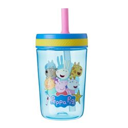 HOX Kelso Children's Water Bottle with Soft Sipper Straw – 443ml, BPA-Free, Leak-Proof, Durable & Portable for Kids - Peppa Pig, Blue