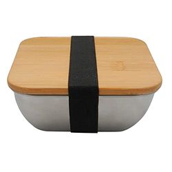 Fackelmann FCK684081 684081-Lunchbox per microonde Inox, 600 ml, Contenitore per Il Pranzo per Il Midi, Coperchio, 13 x 13 cm, bambù, Acciaio Inossidabile, Nero