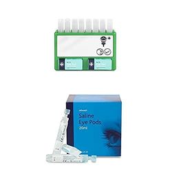 RELIANCE Medical Saline Eye Wash Station with Eye Wash Pods & Eye Pads + Eye Wash Pods Refill