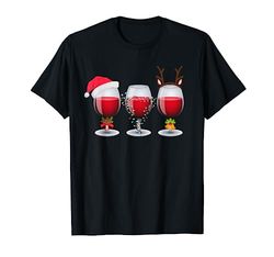 Bicchieri Di Vino Santa Cappello Luci Di Natale Renne Maglietta