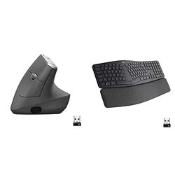 Logitech ERGO K860 Draadloos Ergonomisch Toetsenbord - Gesplitst Toetsenbord, Polssteun, Natuurlijk Typen, Vlekbestendig, voor Windows/Mac, Logitech MX Vertical ergonomische Draadloze Muis