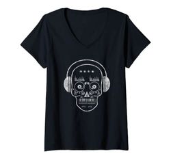 Mujer Regalo de calavera para mesa de mezclas Techno DJ y DJane Camiseta Cuello V