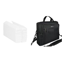 Blake & White PS1022 Purely Smile C-Fold Hand Towel White | 2 Ply | Case of 2400 Towels White & Amazon Basics Compact Laptop Shoulder Bag Carrying Case with Padded Strap and Zippered Accessory Pocket