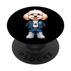 Maltipoo Dog Cool Jacket Outfit Dog Mom Dad PopSockets Swappable PopGrip