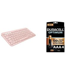 Logitech K380 Multi-Device Bluetooth Keyboard for Mac with Compact Slim Profile, Easy-Switch up to 3 Devices, Scissor Keys - Pink + Duracell NEW Optimum AAA Alkaline Batteries [Pack of 4]