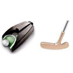 LONGRIDGE Black Auto Putt Golf Ball Returner - Black Two Way BULLSYE Putter - Brass