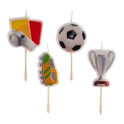 dekora - Velas de Cumpleaños Temática Fútbol 8cm | 4 Modelos Únicos: Silbato, Copa, Balón, Bota | Decoración Perfecta para Fiestas de Aficionados al Fútbol