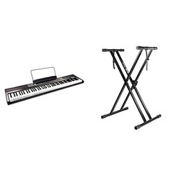 RockJam Teclado de piano digital para principiantes Piano con teclas semipesadas de tamaño completo, Soporte de música + Xfinity Doublebraced Premontado Soporte de teclado altamente ajustable