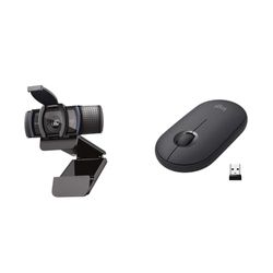 Logitech C920S HD Pro Webcam, Full HD 1080p/30fps Video Calling, Clear Stereo Audio & Pebble Wireless Mouse with Bluetooth or 2.4 GHz Receiver, Silent