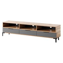 Selsey RIKKE - Meuble TV/Banc TV (chêne wotan/Gris Brillant, 160 cm, avec LED)