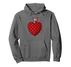 Heart Grenade - Funny Danger Love Heart-Shaped Grenade Pullover Hoodie