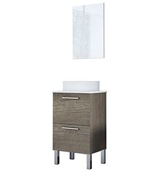 Baikal Conjunto De Mueble De Baño 45cm. Incluye Mueble con Lavabo. Melamina 16mm. Mueble MONTADO. Encimera + Lavabo. con Espejo Puerta Abatible + Cajón Nebraska