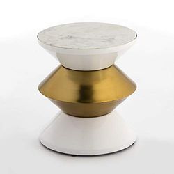 MESA AUXILIAR 36X36X39 MARMOL BLANCO/METAL BLANCO/DORADO